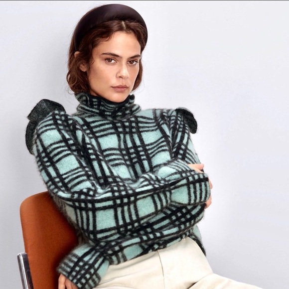 Zara Sweaters - Zara NWT aqua plaid turtleneck sweater size Small